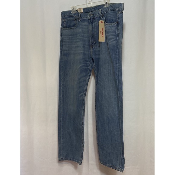 Levis 505 Jeans Men's 38x32 Regular Fit Straight Leg Light Wash Red Tab NEW - Picture 1 of 8